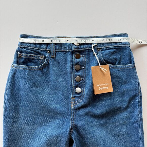 NWT Reformation Cynthia Button Fly High Rise Straight Jeans in Zenia Medium Blue - Picture 13 of 13